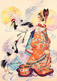 com【花魁戯獣図—舞鹤 画师:猫月ユキ 本作品pixiv id=