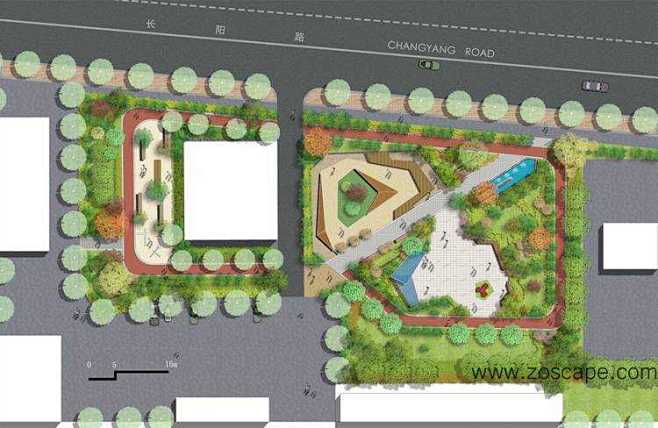 街头绿地游园园林景观设计psd平面图下载psd彩平zoscape园林景观设计