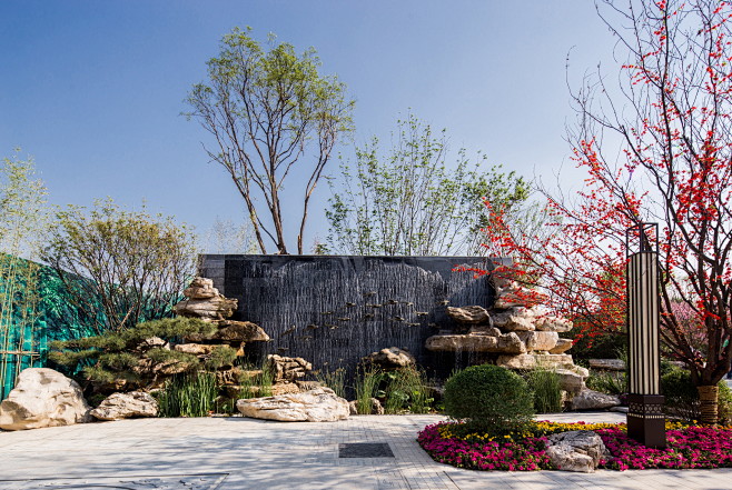 楼部水景叠瀑中式飞鱼景墙照壁景观设计(SE酷家乐建筑设计图片