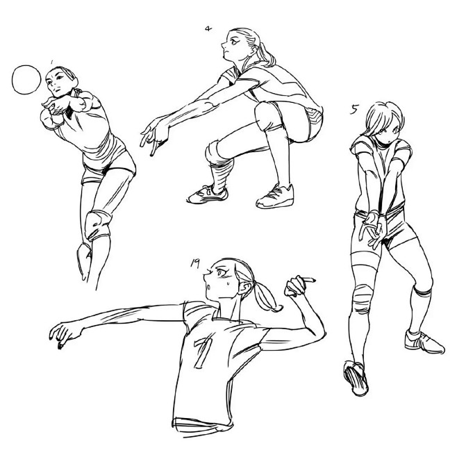 绘画参考11张排球少女比赛时的动作集锦动态速写素材
