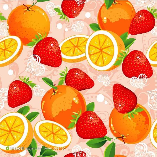 橘子草莓柠檬水果卡通插画图案背景字体 文案