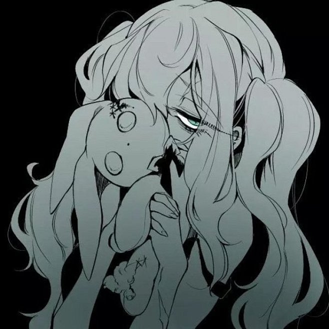 兔娃娃双马尾少女头像黑暗系