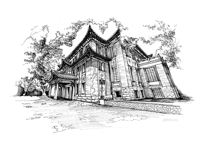阿水作品美龄宫钢笔画建筑风景环艺写生速写