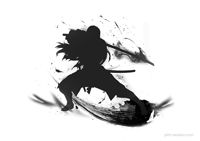 com 武侠仙侠侠客游戏人物形象剪影古风黑白水墨国风场景png透明免