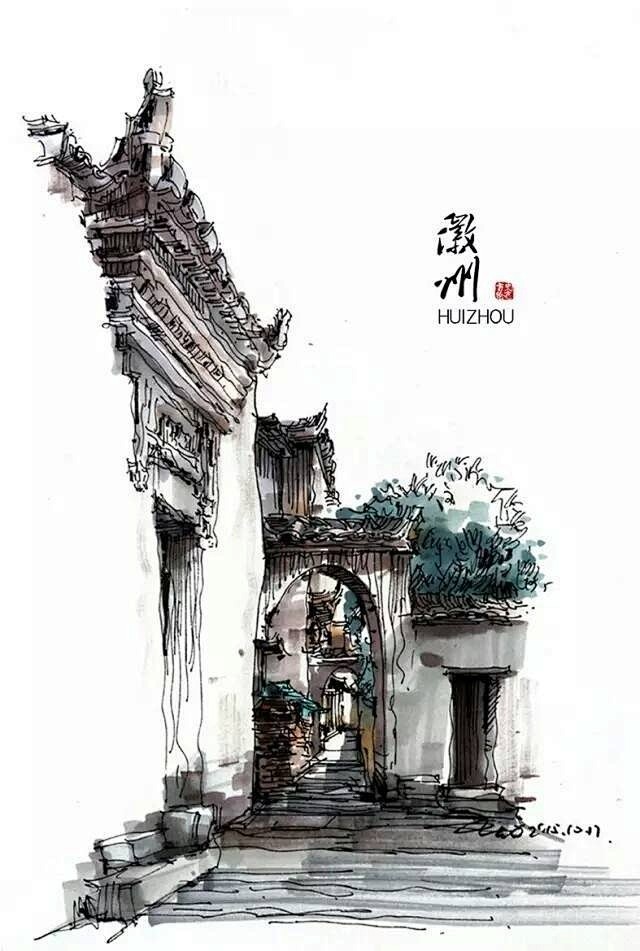 钢笔淡彩-花瓣网|陪你做生活的设计师 | 高清素描风景