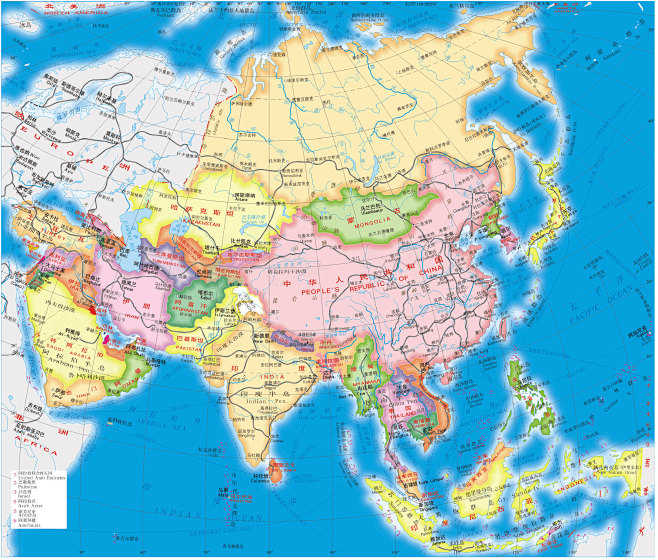 亚洲地图亚洲地图中文版英文版地形图