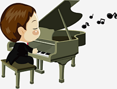 com 卡通可爱扁平化儿童孩子学生合唱歌弹钢琴乐队音符乐人物矢量素材
