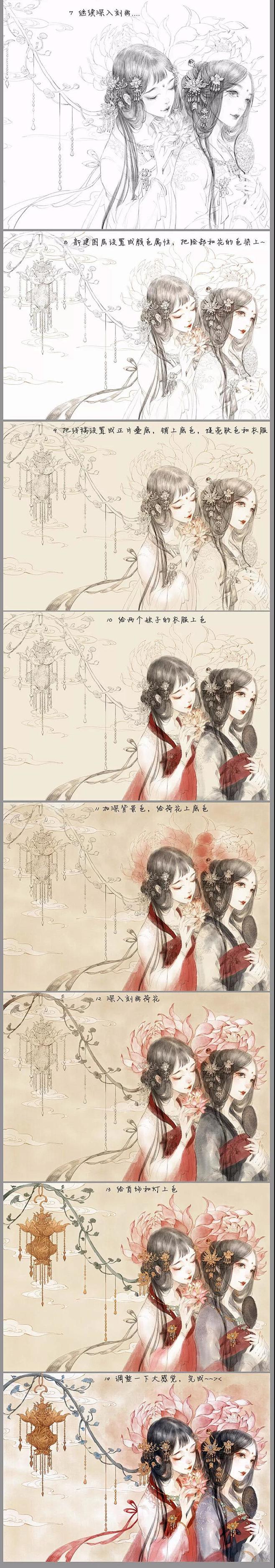 女皇《半面妆》手绘图片古风插画 半面妆侧脸半面妆古风图片半面妆