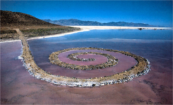 com 螺旋形的防波堤  spiral jetty 100 罗伯特史密森 黑礁石,泥土,盐