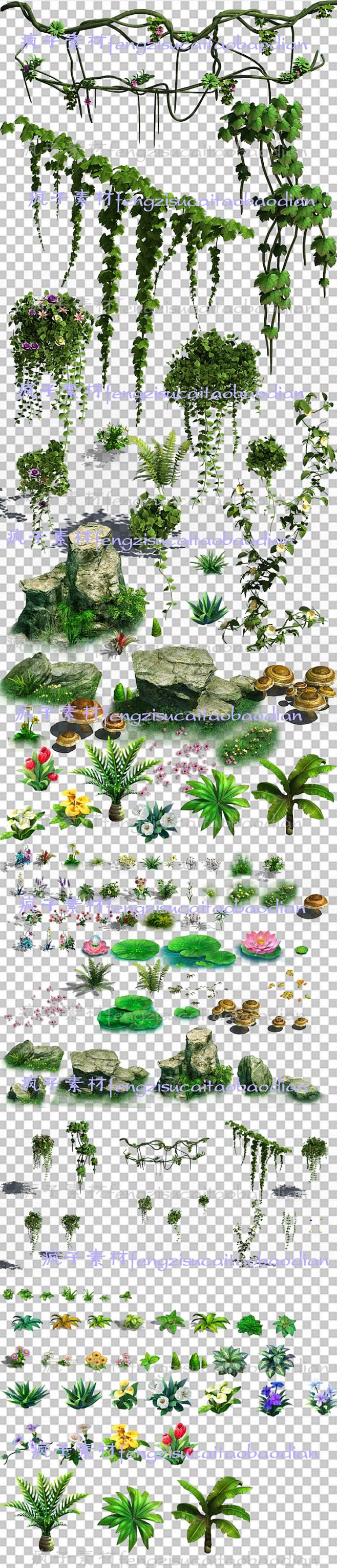游戏美术资源手绘横版植物花草树木psd分层素材高清2d场景修图淘宝网