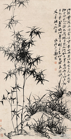 清 郑燮 《兰竹图》--- 郑板桥的画多以水墨写意,极少设色.