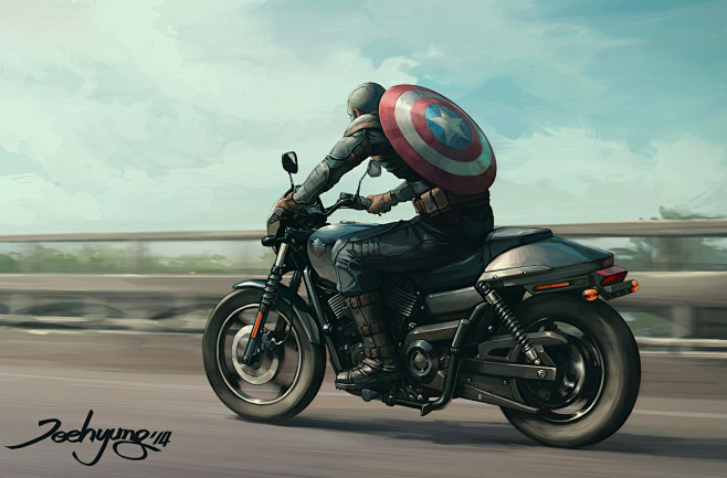 一般1920x1264艺术品数字艺术惊奇漫画美国队长摩托车