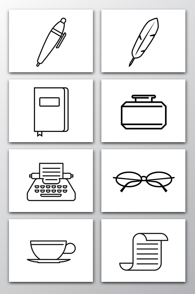 胖子葵采集到素材-「简笔画」 办公用品钢笔墨水眼镜咖啡简笔画矢量