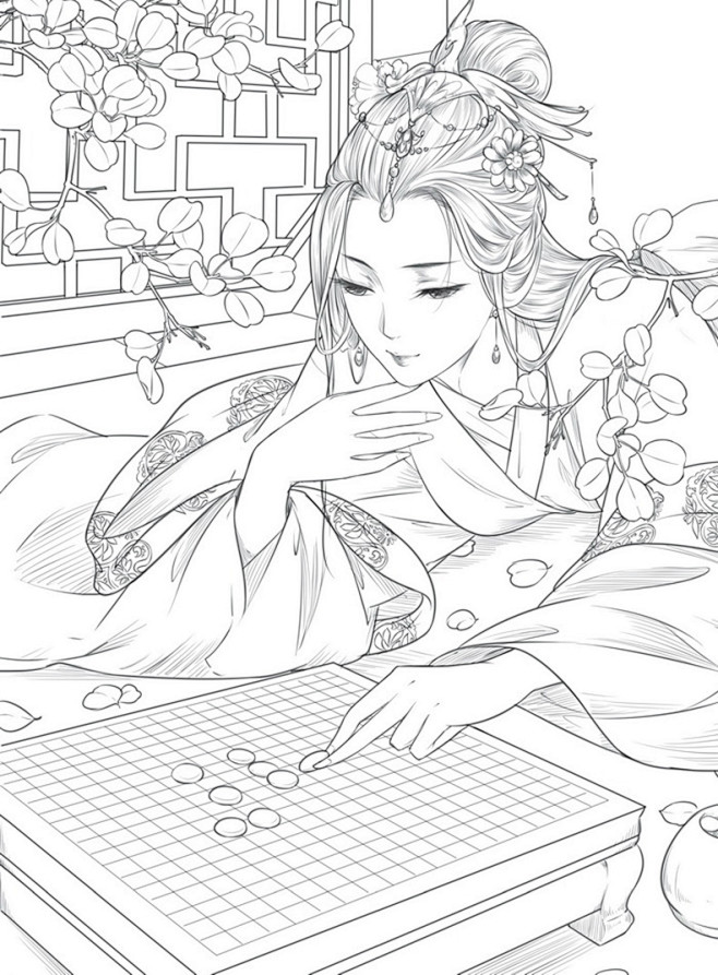 古风书籍线稿.