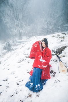 经典古装 何仙花 雪景美人画