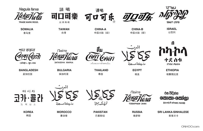 可口可乐标志的各种语言版本logo欣赏可口可乐在中国索马里台湾以色列