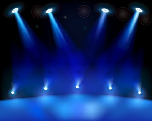 舞台灯光效果图模板psd素材上下十盏直射的蓝色舞台灯光效果模板