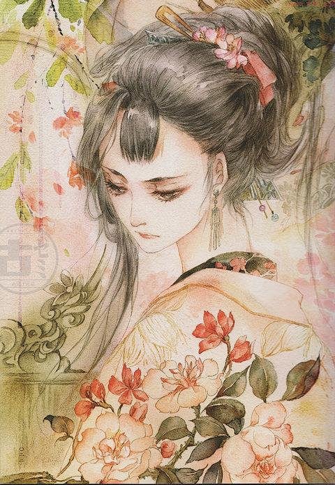 古风手绘插画画集水彩人物上色素材插画绘画彩铅教程青梅xf155