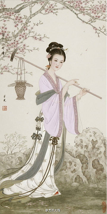 23:37:12人物工笔画《黛玉葬花》国画   仕女  美人图梦幻11同采自kan