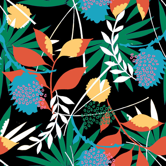 植物花卉热带雨林图案设计矢量图高清下载#印花# #背景图# #素材
