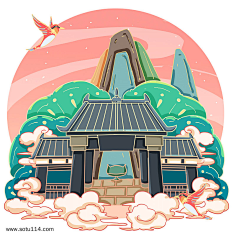 叶孬采集到插画 采集 sotu114.com 国潮楼阁成都武侯祠