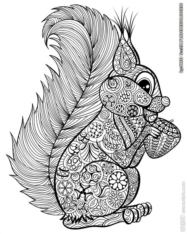 手绘线描黑白动物矢量图