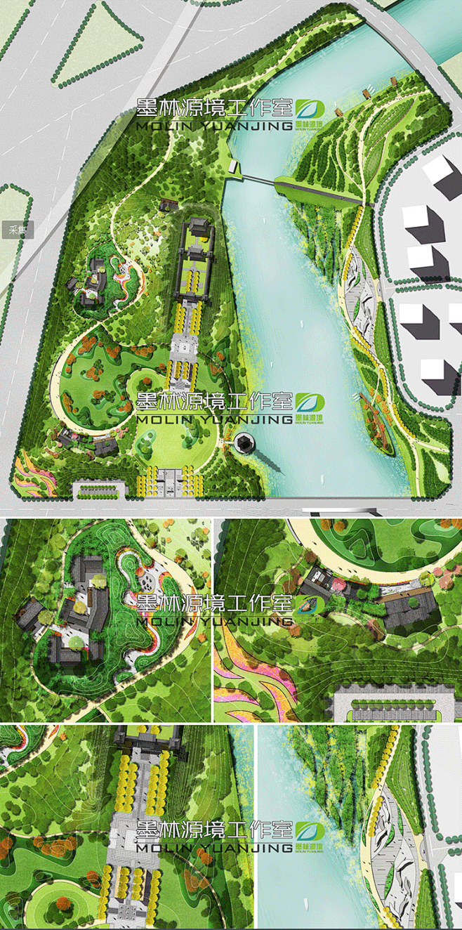 com 滨水滨河湿地公园psd分层源文件商业广场景观平面总图ps设计素材