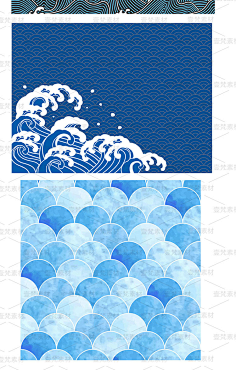 com 日式和风浮世绘海浪复古背景底纹元素eps矢量设计素材-淘宝网