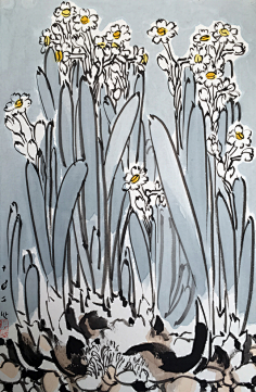 【画家刘巨德作品欣赏】—— 水仙花  水墨纸本设色  69x46cm  2015年