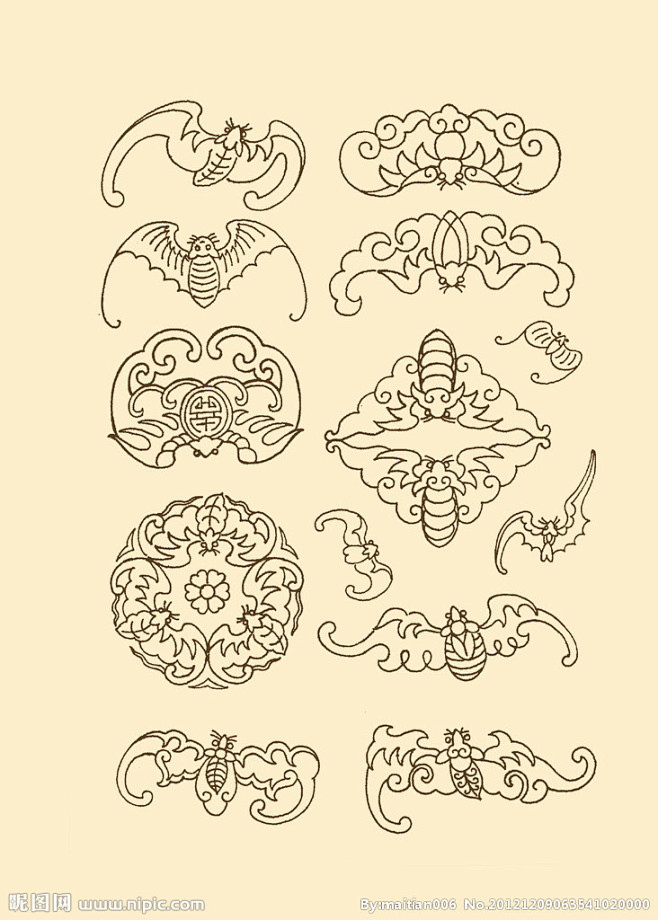 中国纹样 蝙蝠大图 点击还原