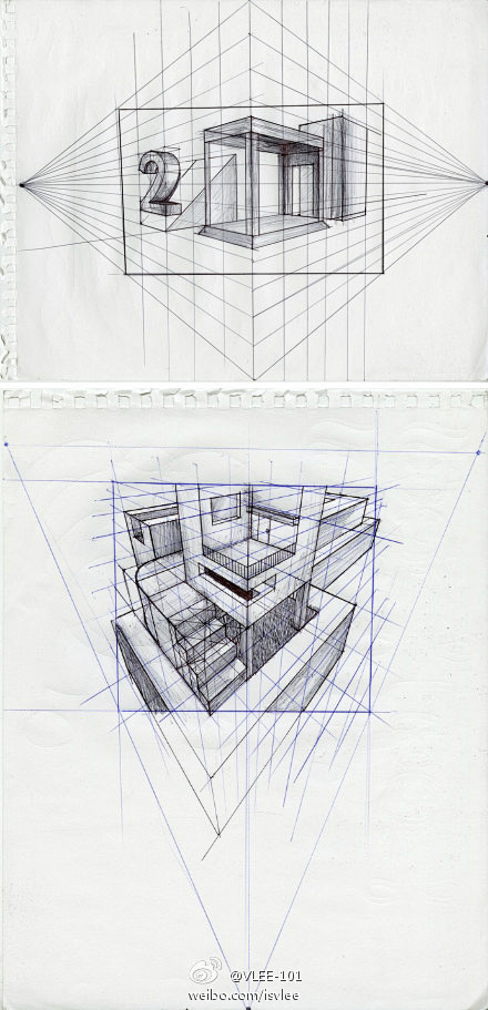 建筑二点透视三点透视的画法参考