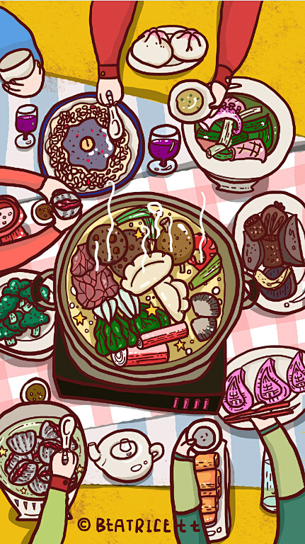 美食插画海报,背景