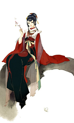 com采集在◇梦里采集到古装女子–红衣古风手绘 踏月锦.