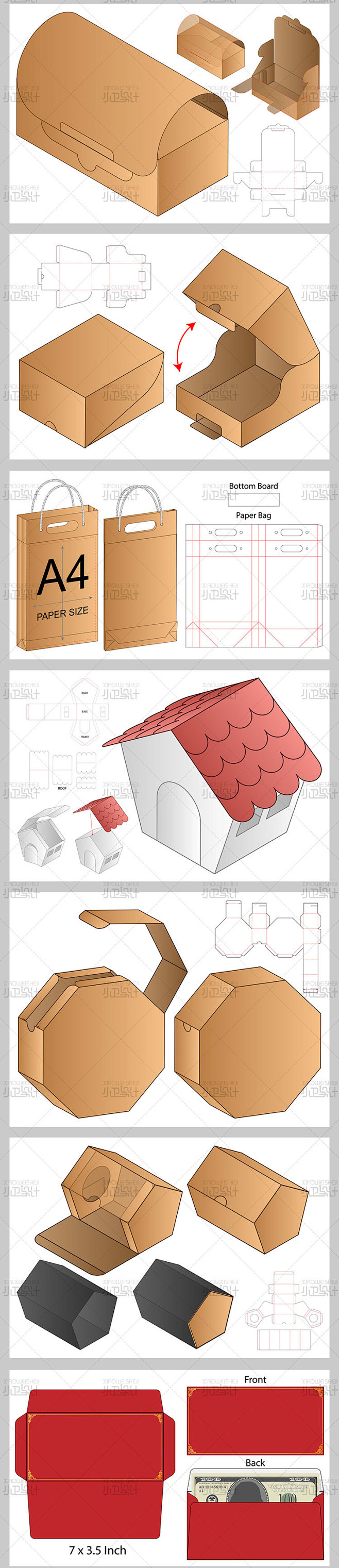 三角梯形异形包装盒袋子刀模展开图3d展示立体效果平面设计素材淘宝网