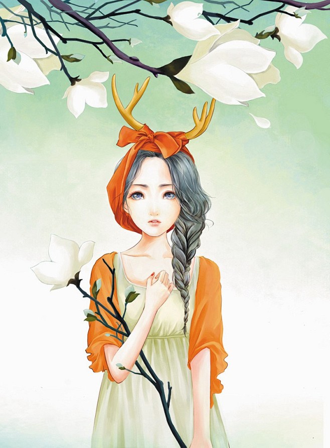清新温柔的唯美女孩绘画图片