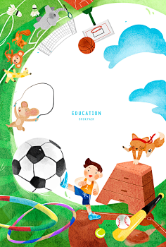 com 足球场运动 淡彩手绘 可爱孩子 儿童插图插画设计psd tid315t0000