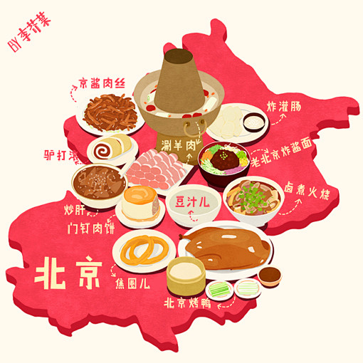 北京地图美食插画