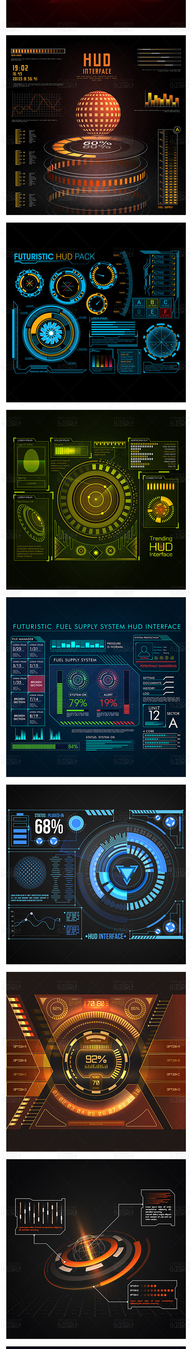 未来科幻ui界面酷炫hud元素ai矢量设计素材科技导航数据界面星球淘宝