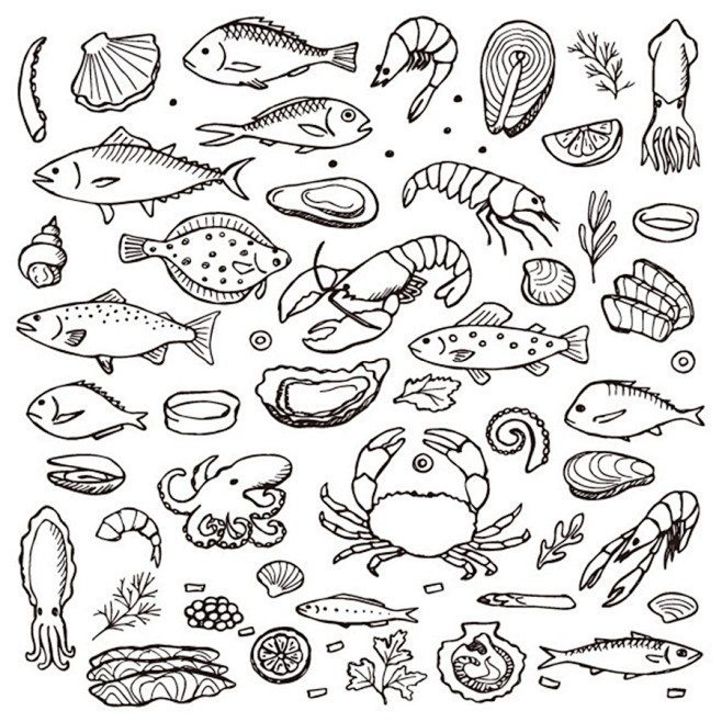 手绘海鲜水产鱼虾蟹餐厅插图图形海报包装ai矢量设计素材8
