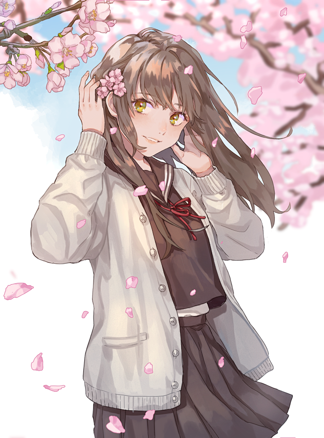 二次元动漫美少女萌妹子学生服樱花壁纸
