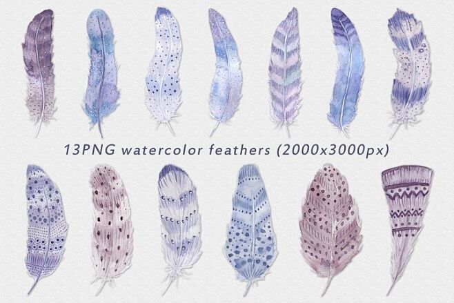 波希米亚风格水粉画羽毛矢量图案素材watercolorfeathersboho