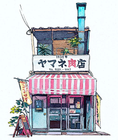 虎三~采集到线稿 日本动画师mateusz urbanowicz用彩铅描绘的东京