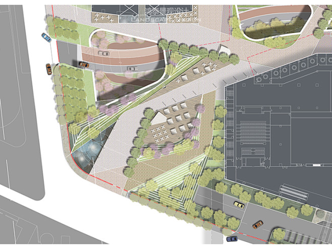 园林景观国际风格psd商业街区广场设计总平面图彩平分层毕设素材-淘宝