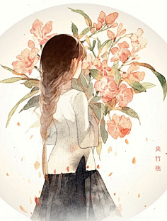 水彩 可爱 女孩 背影