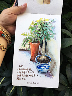 钢笔,铅笔淡彩