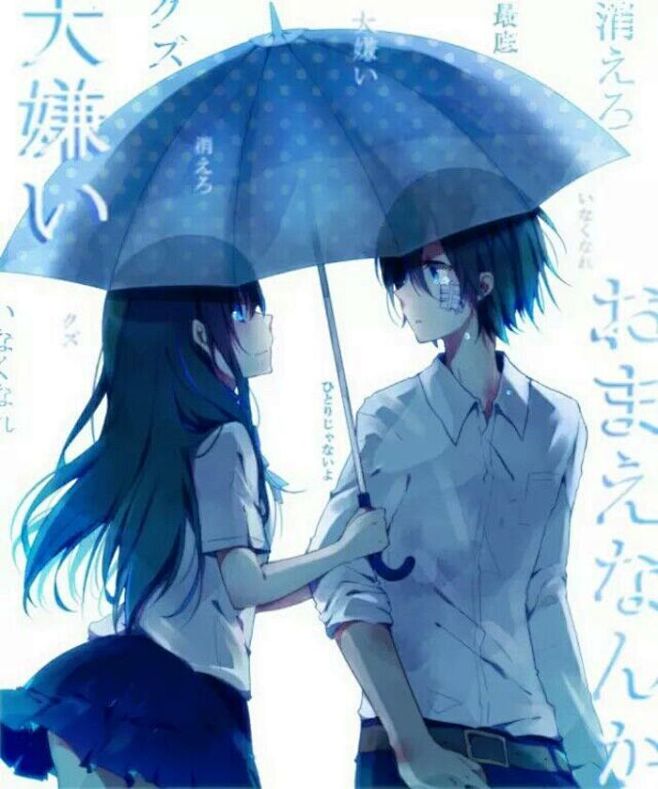情侣壁纸情侣头像唯美雨伞插画二次元漫画可自截动漫情头byapside