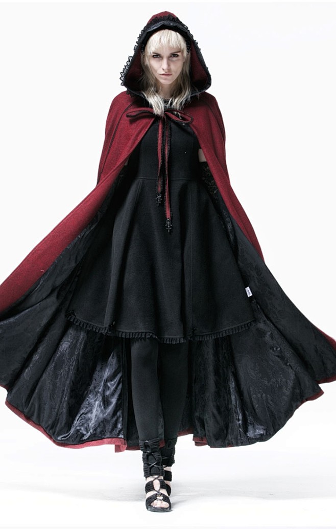 披风女巫红色斗篷吸血鬼系带连帽拼接外套 cos化妆舞会-淘宝网素材