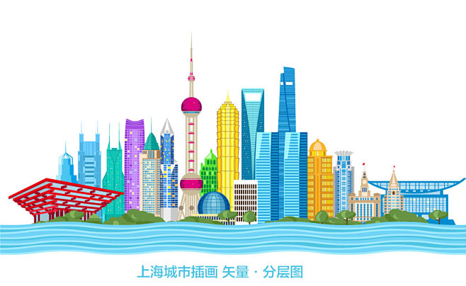 地标线稿上海城市形象宣传上海旅游宣传海报上海城市线描稿上海插画