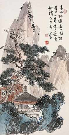 中国山水人物画卷溥儒