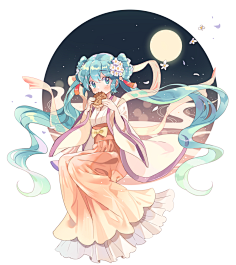 com 包邮gsc粘土539#中秋初音嫦娥月饼miku未来手办q版可换脸公仔模型